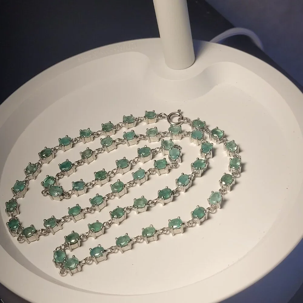 NFS Emerald Necklace 53 Natural Stones 12ct May Birthstone 20" Sterling - Picture 12 of 15